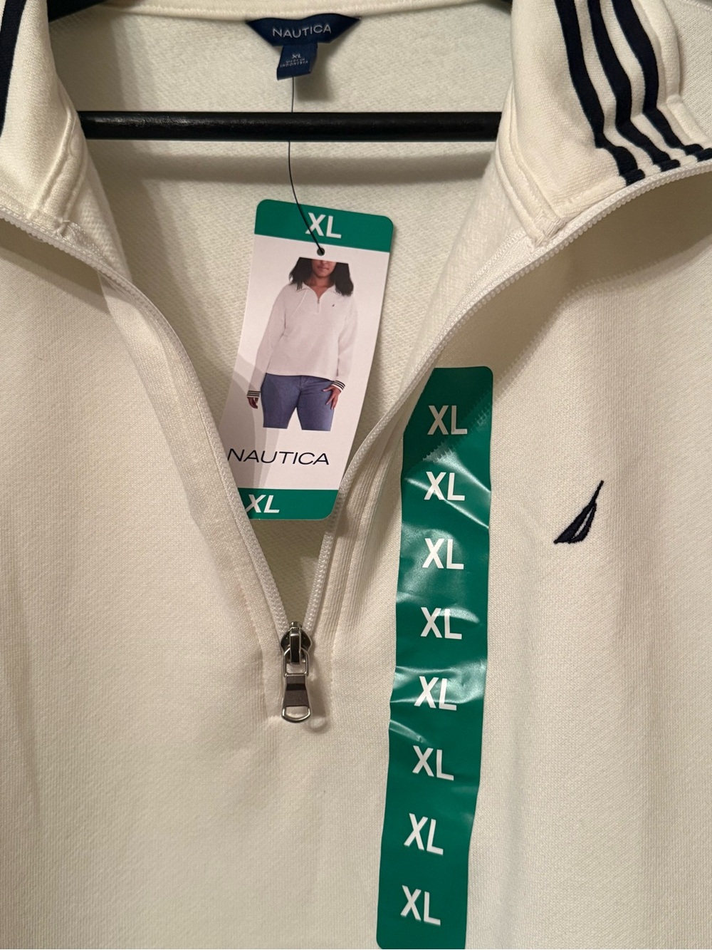 NWT Nautica Quarter Zip Pullover Sweatshirt White Navy Stripe XL - Picture 3 of 5